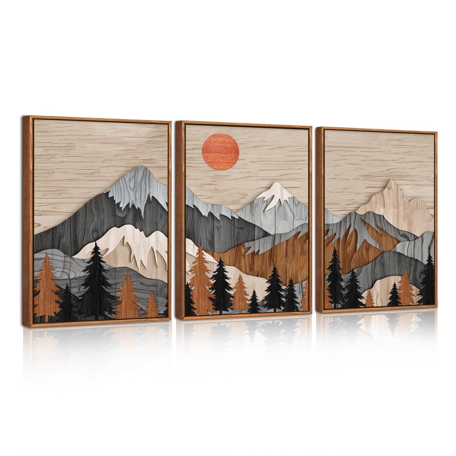 HPNIUB Große Gebirgskette Wandkunst Kunst der Bergwand 30x40cm Großer Wald Wand Dekor Holzschnitt Kiefer Baum Natur Wildnis Kunstdruck Abstrakte Landschaftsmalerei für Wohnzimmer Schlafzimmer Büro