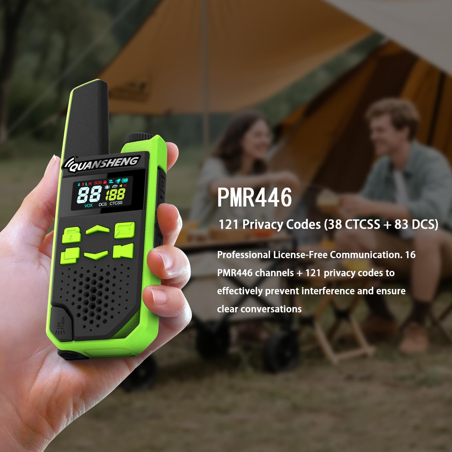 QUANSHENG TG-FR1 Walkie Talkie PMR446, Pack de 2 Radios sin Licencia, Recargables por USB-C, 16 Canales, VOX Manos Libres, hasta 10 km en Campo Abierto, para Senderismo, Camping y Trabajo