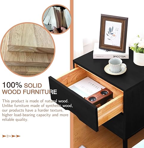 Miniatura 8 de Mesita de noche de madera con mango ranurado moderno de mediados de siglo, cajón de almacenamiento y estante, mesa auxiliar de noche, 2 cajones