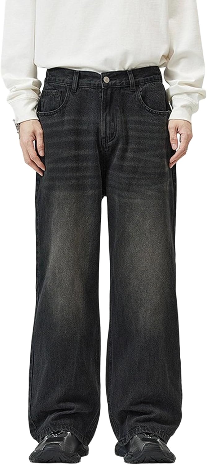 Men Vintage Slim Fit Washed Jean Mid Waist Street Casual Micro Flare Denim Pant Spring Classic Bell Bottom Denim Trouser