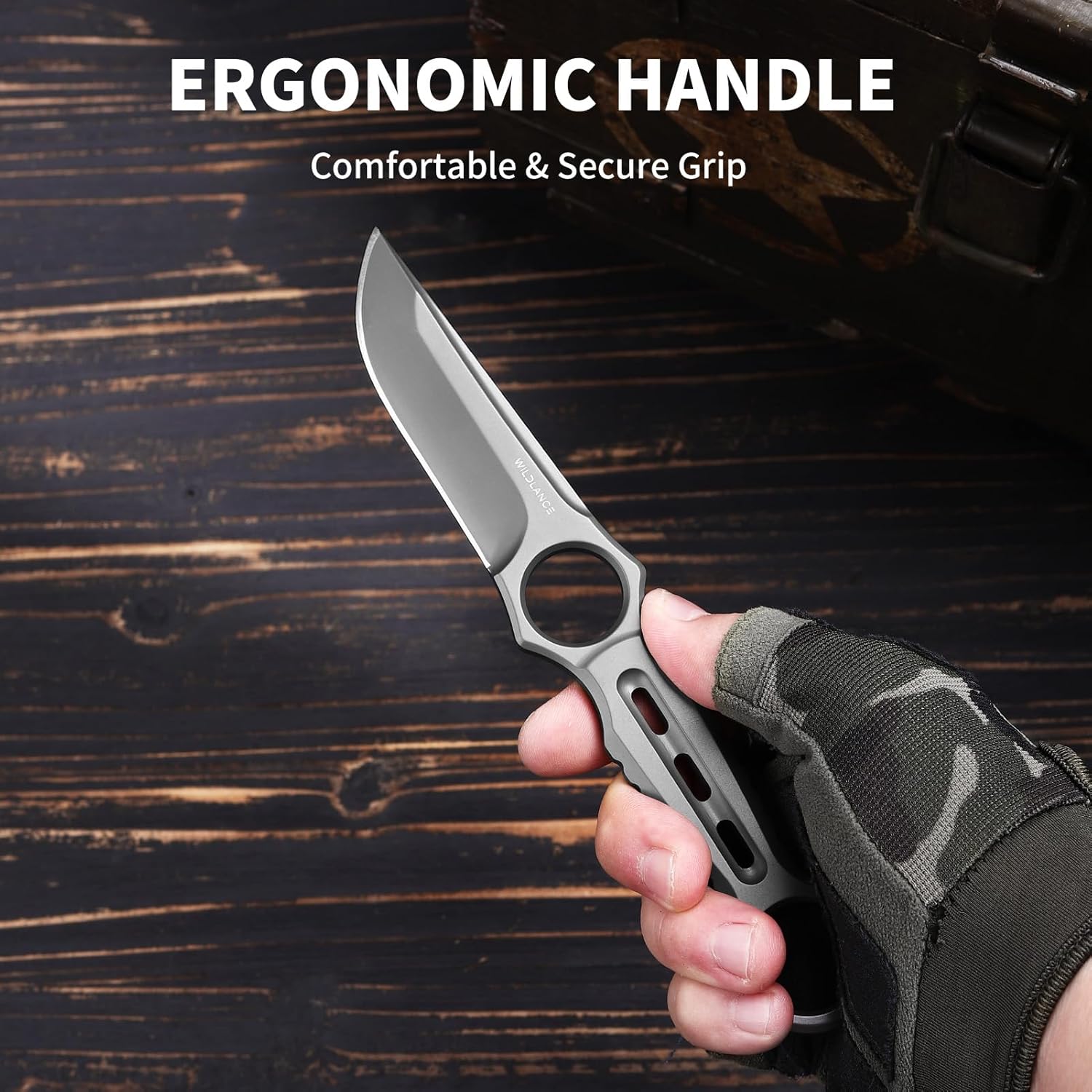 EDC Fixed Blade Knife with Sheath, Camping Knife Fixed Blade 3.3" DC53 Steel Outdoor Survival Blade Full Tang Hunting Knives for Men Women IB-01, Silver