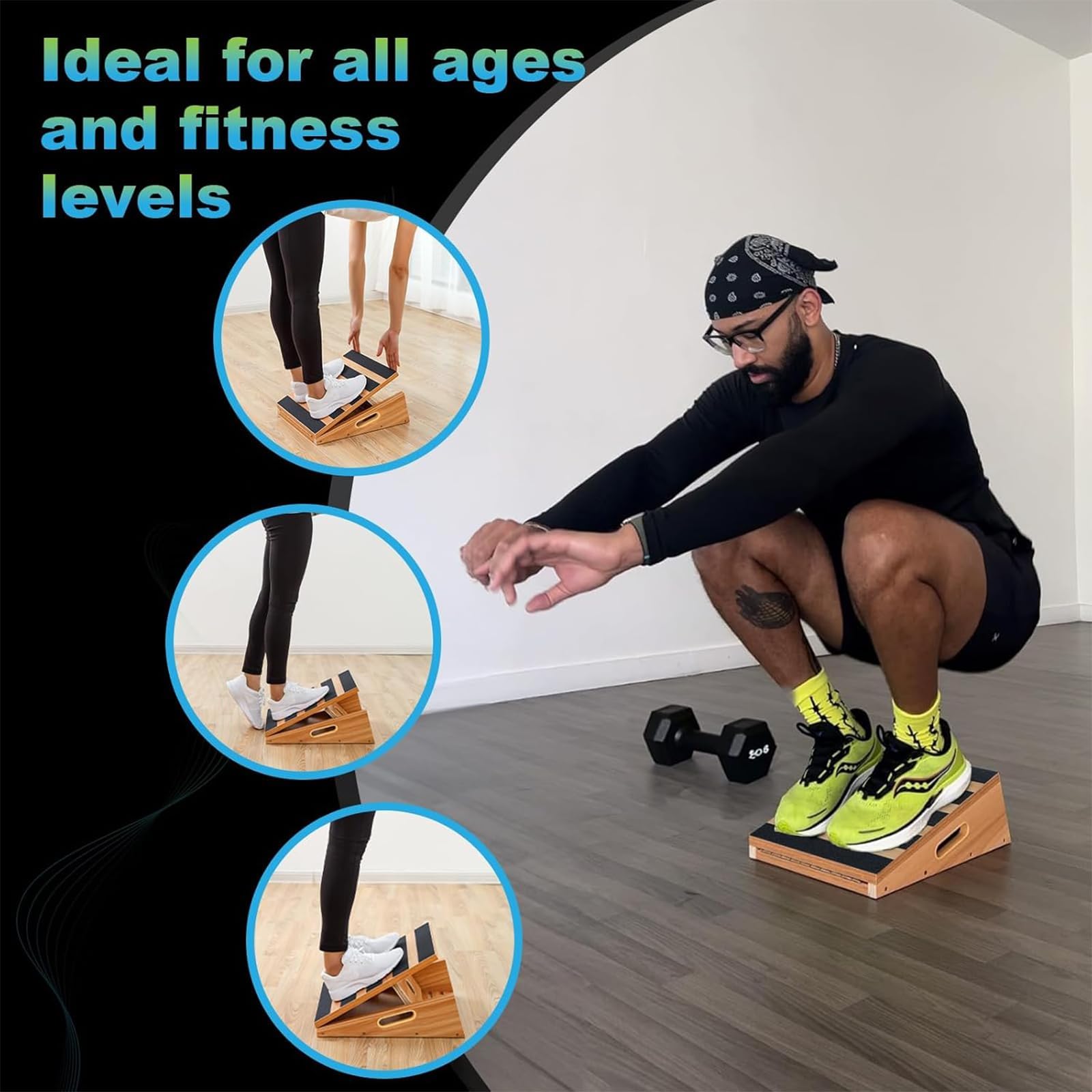 StrongTek Wooden Slant Board 5 Adjustable Angles 500 lb Side Handle | Partial-Coverage Grip Surface Calf and Ankle Stretching Squats Physical Therapy Rehab and Home Gym Use product thumbnail 6