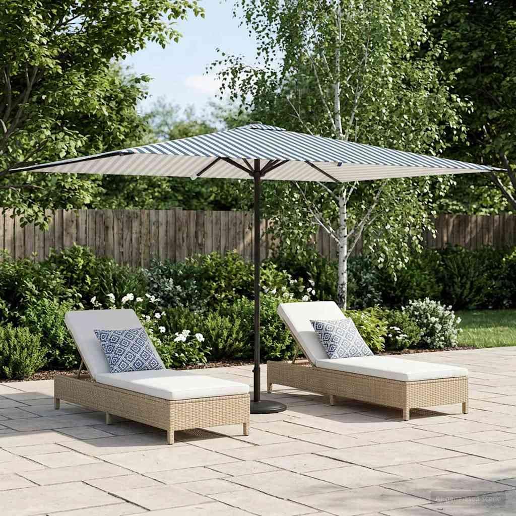 Parasol rectangle 200x300 résistant au vent grâce à son sac de sable et sa base