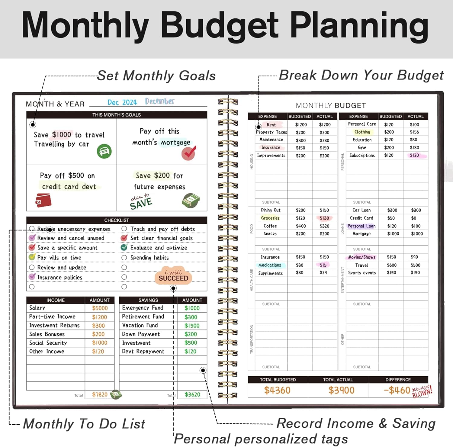 Budget Planner - Monthly Budget Book 2025 with Expense & Bill Tracker - Undated 12 Month Financial Planner/Account Book calendar organizer to Take Control of Your Money - Image 2