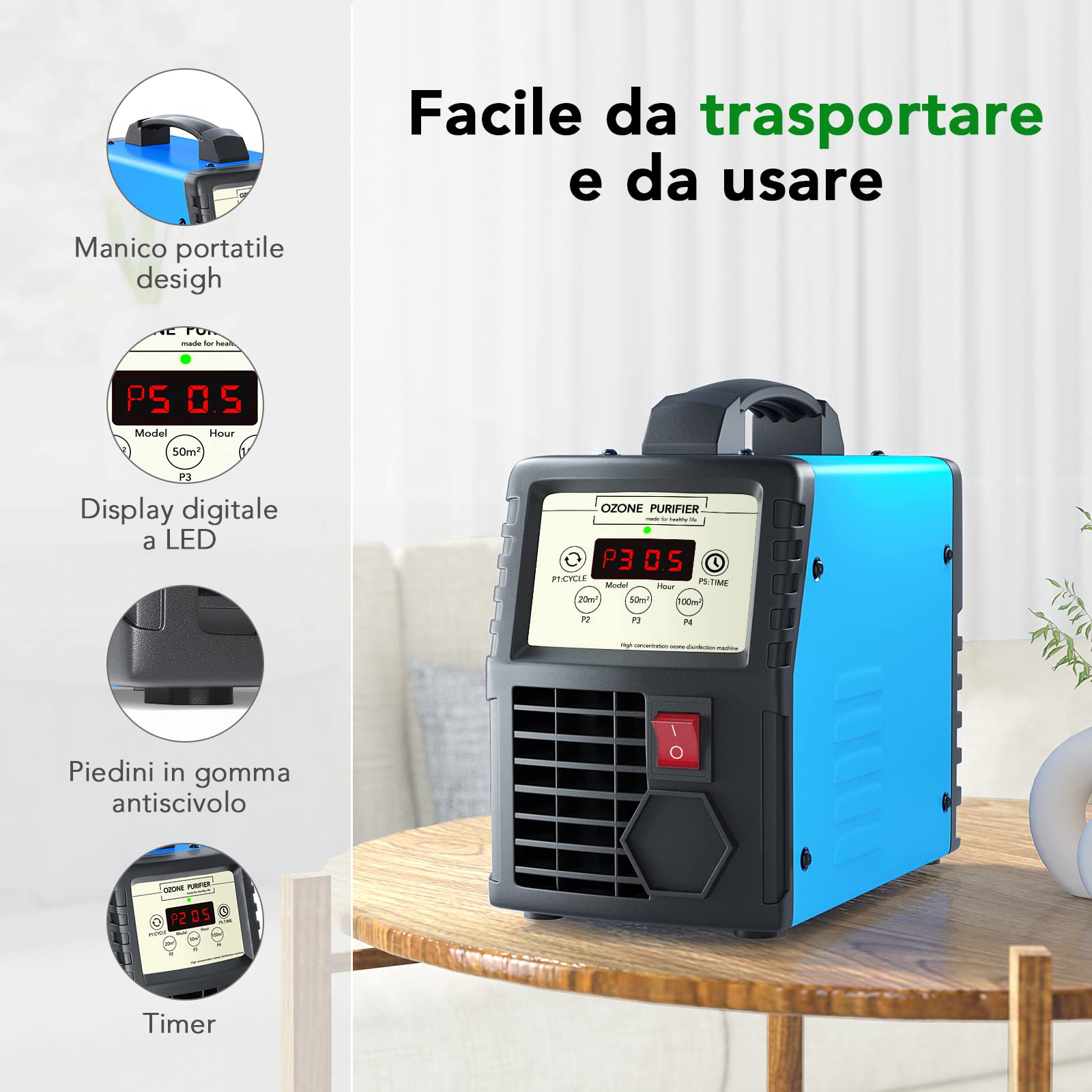 Generatore di Ozono, Purificatore d'Aria Deodorante per 300㎡, Commerciale Ozonizzatore Industriale Ionizzatore con Timer per Abitazioni, Fattoria, Uffici, Ristoranti, Hotel e Garage