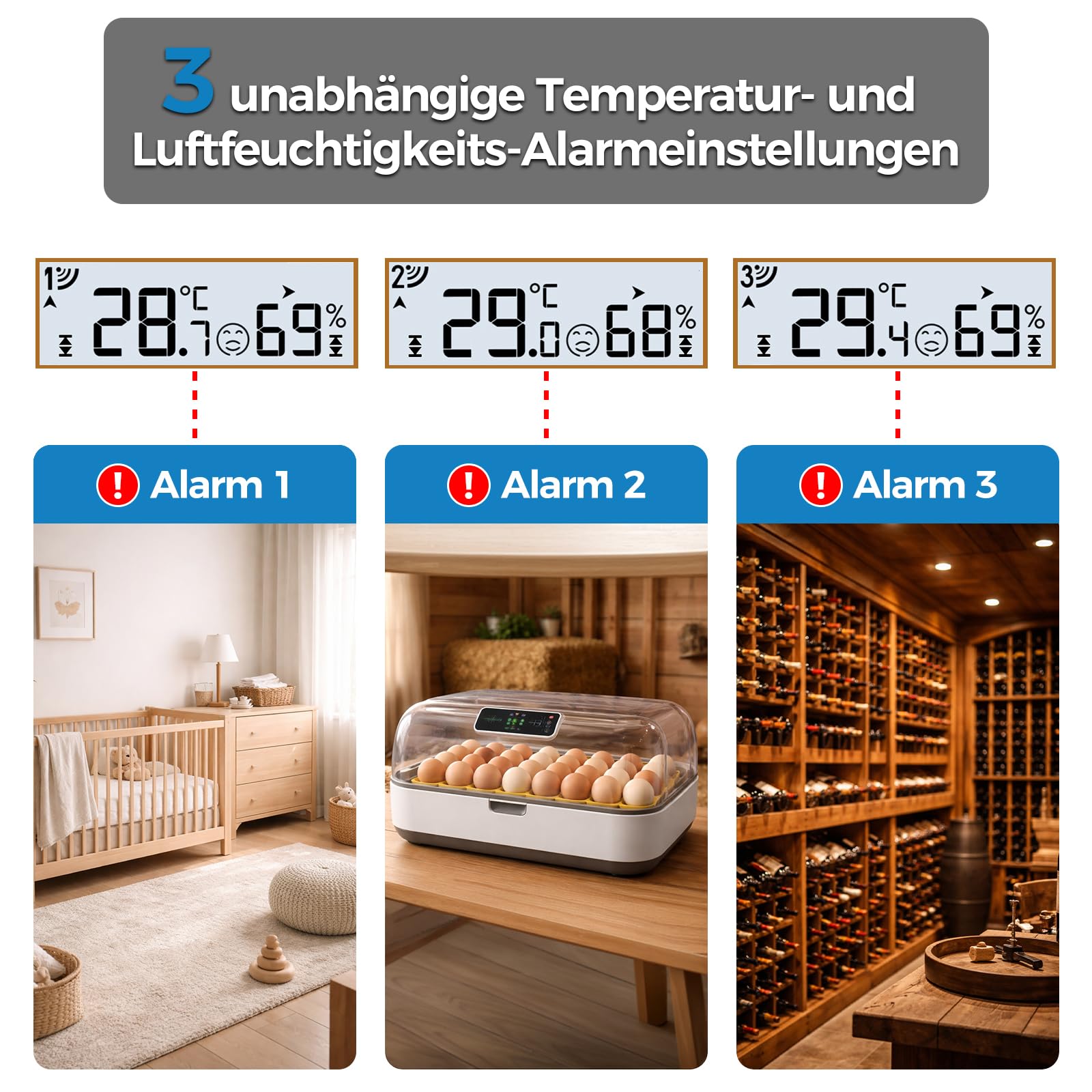 Thermometer für den Innen- und Außenbereich, kabellos, 11,4 cm Display, digitales Hygrometer, Thermometer, Temperaturfeuchtigkeitsmonitor mit 100 m Reichweitensensor und einstellbarer