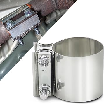 2 Inch Exhaust Clamps, Universal 2.0-4.0 Exhaust Lap Joint Butt Clamps, 304 Stainless Steel Butt Joint Band Clamp Sleeve Coupler for Muffler Pipe Repair, Catalytic Converters 2 Inch