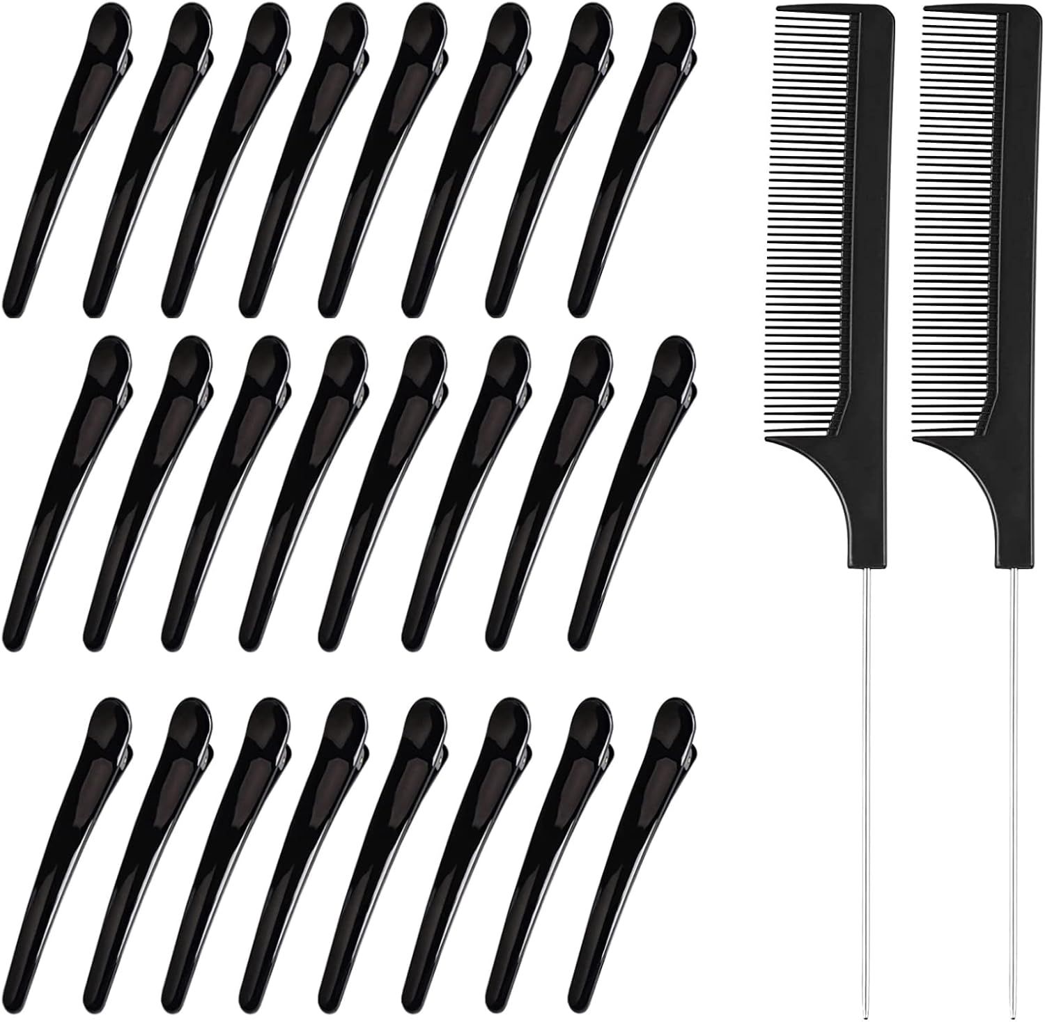 24PCS Hairdressing Clips, With 2PCS Tail comb, Hair Clips Hairdressing