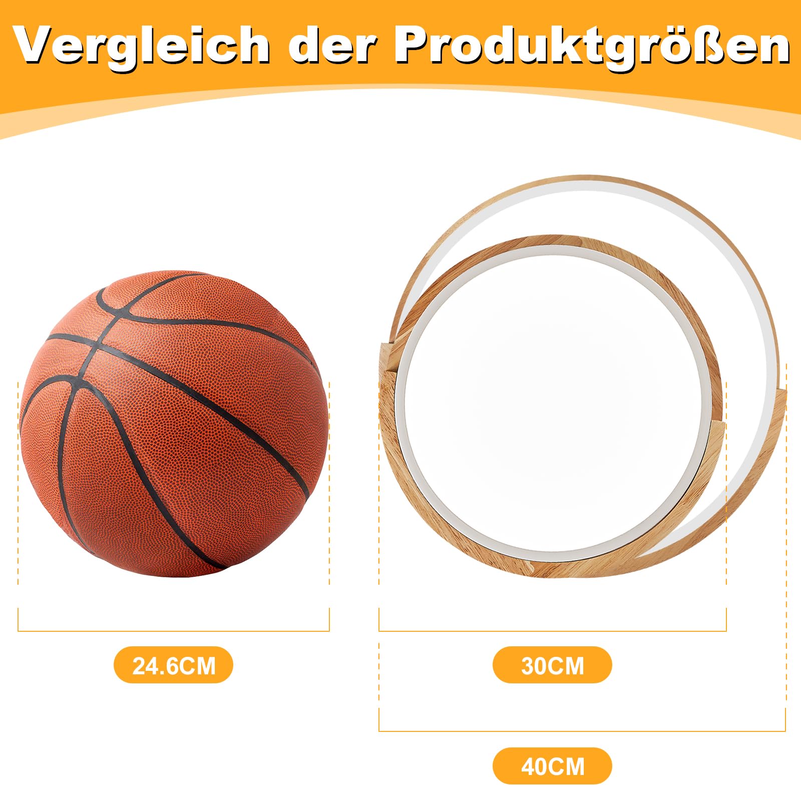 LED Deckenleuchte, Weiß Deckenlampe 40cm, 36W Lampe mit Holz für Schlafzimmer Wohnzimmer Küche Flur Esszimmer 4000K