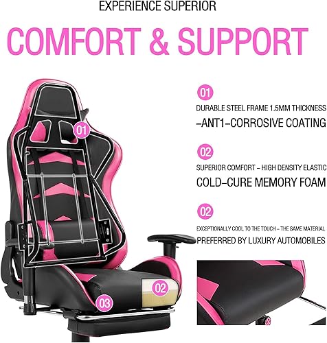 Miniatura 3 de BETTARY Silla de juegos de estilo de carreras, silla ergonómica de respaldo alto para computadora con reposacabezas y soporte lumbar, silla