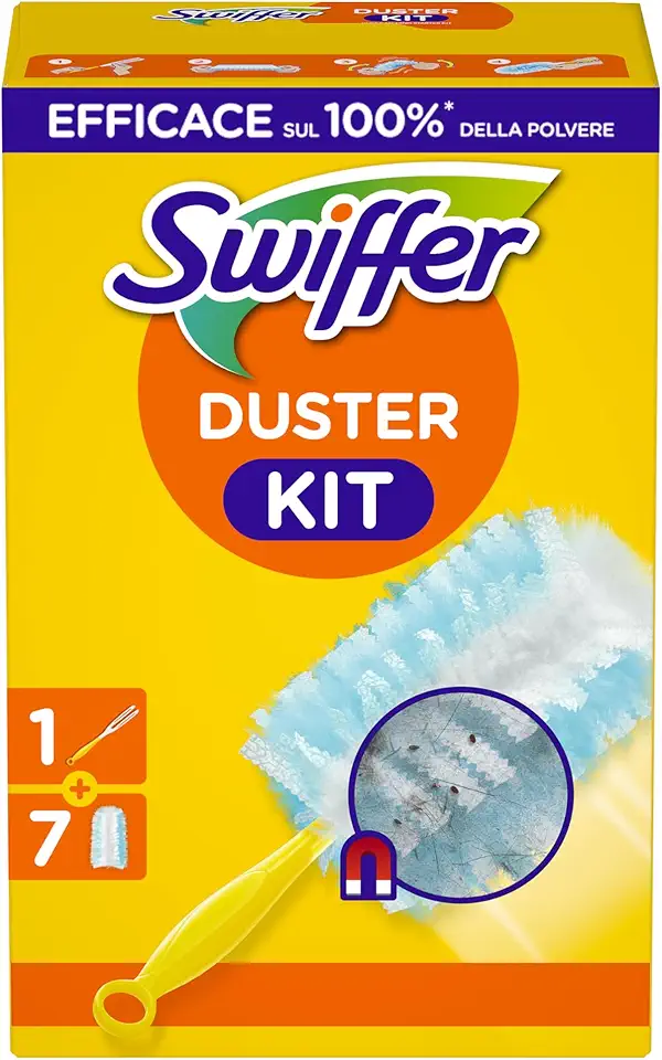 Swiffer Dust Magnet Starter Set (1 Handle + 7 Refill Cloths) Catches and Closes 3 Times More Dust and Hair Than Conventional Duster