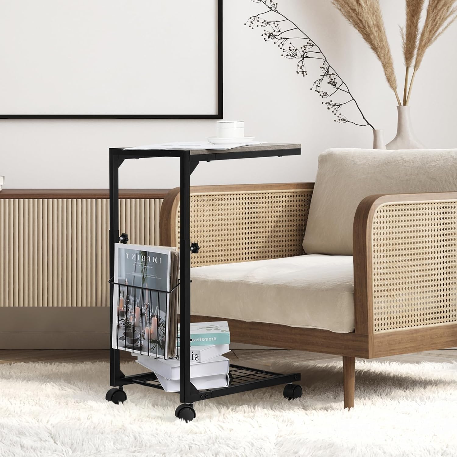 BTY C Shaped Side Table Adjustable Height End Table for Small Spaces C