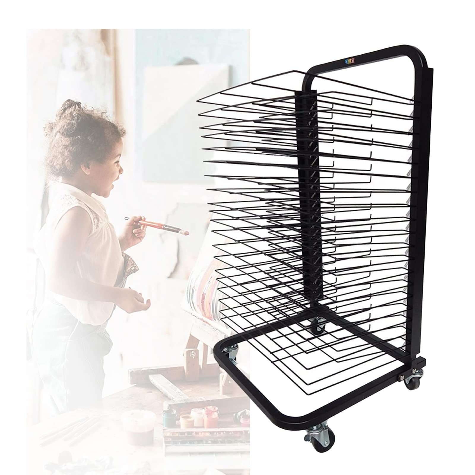 Aioneer Art Drying Rack Mobile Art Drying Rack, Clothes Rack Educational Product, Educational Product Clothes Rack, Space Saving Rack For A3 Artwork/Painting