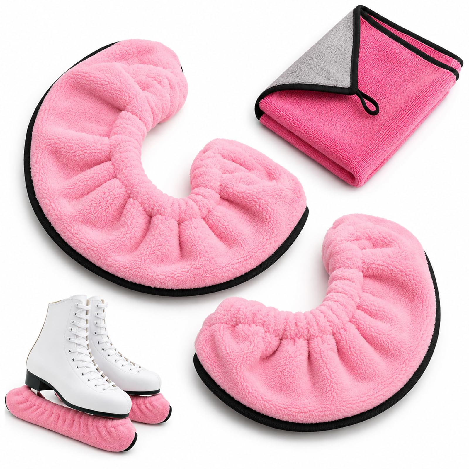 Ice Skate Soakers, 2 Pink Fleece Blade Covers with Absorbent Cloth, Large