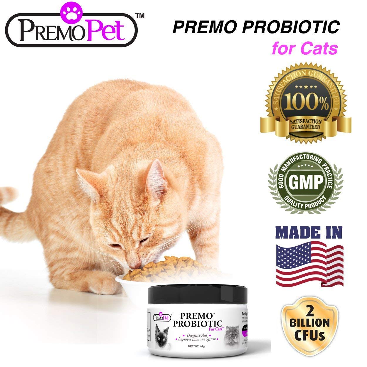 PROBIOTIC for Cats 120 Servings Premo Pet Digestive Aid Plus