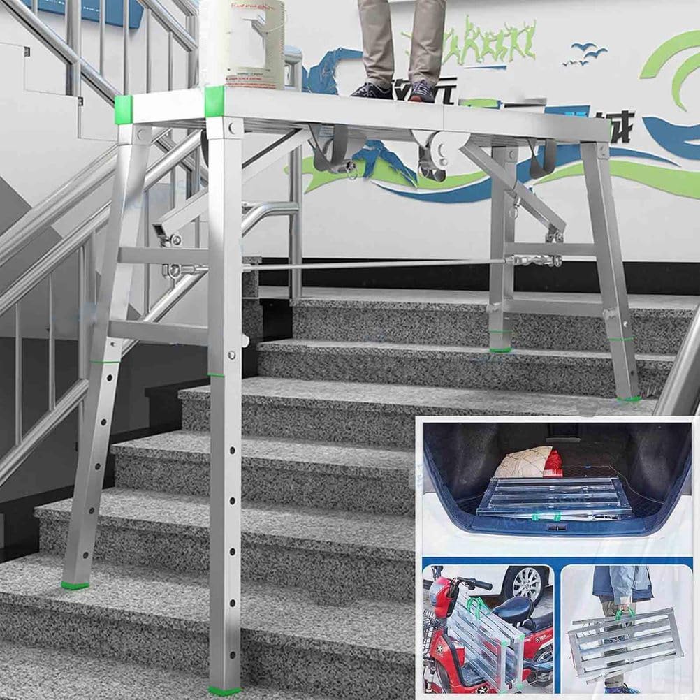 Plataforma Trabajo Plegable Portátil, Taburete de andamio de Acero portátil y de Altura Ajustable, Ideal para Uso doméstico y en reformas, Carga Máxima 400kg,001,140 * 40