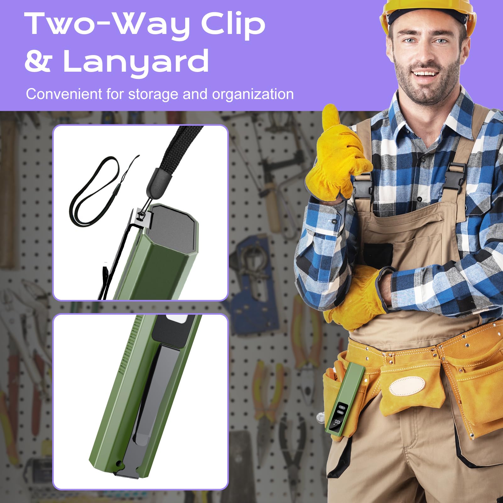 Linterna EDC 4 en 1 de bolsillo, magnética, delgada, plana, luz de trabajo con haz verde, luz UV y luz de advertencia, combo EDC recargable LT-010 (verde)