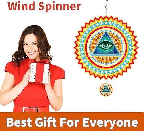 Miniatura 5 de AlanBodo - Molinillo de viento cinético y escultura de ojo que todo lo ve, colgantes de metal de 12 pulgadas para decoración de patio y jardín,