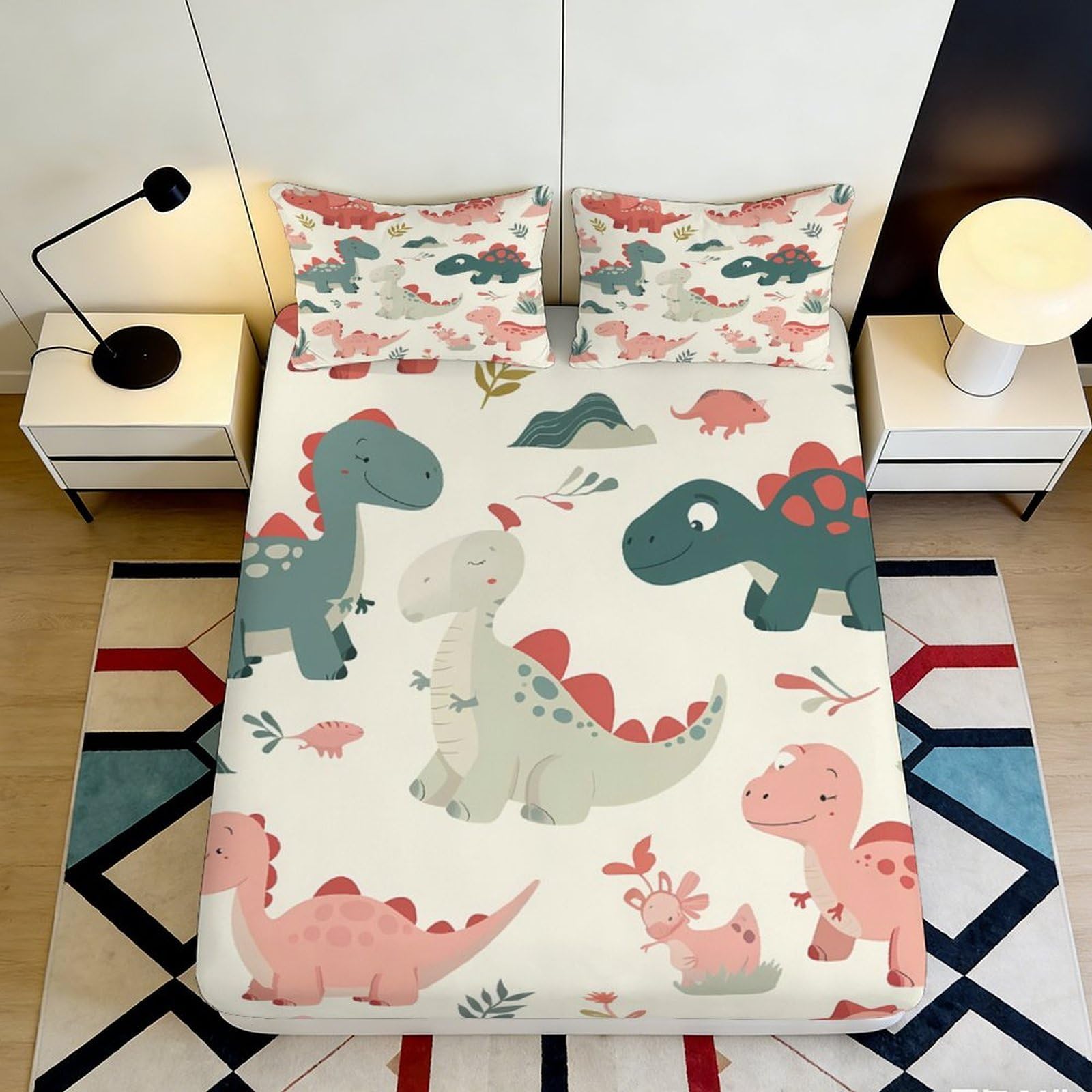 Dhbaneiok Style-8 3D Printed Cartoon Dinosaur Fitted Sheet Microfiber Soft Breathable Pink Blue Bed Sheet For Bedroom Dorm Mattress Decor 90X200x25cm