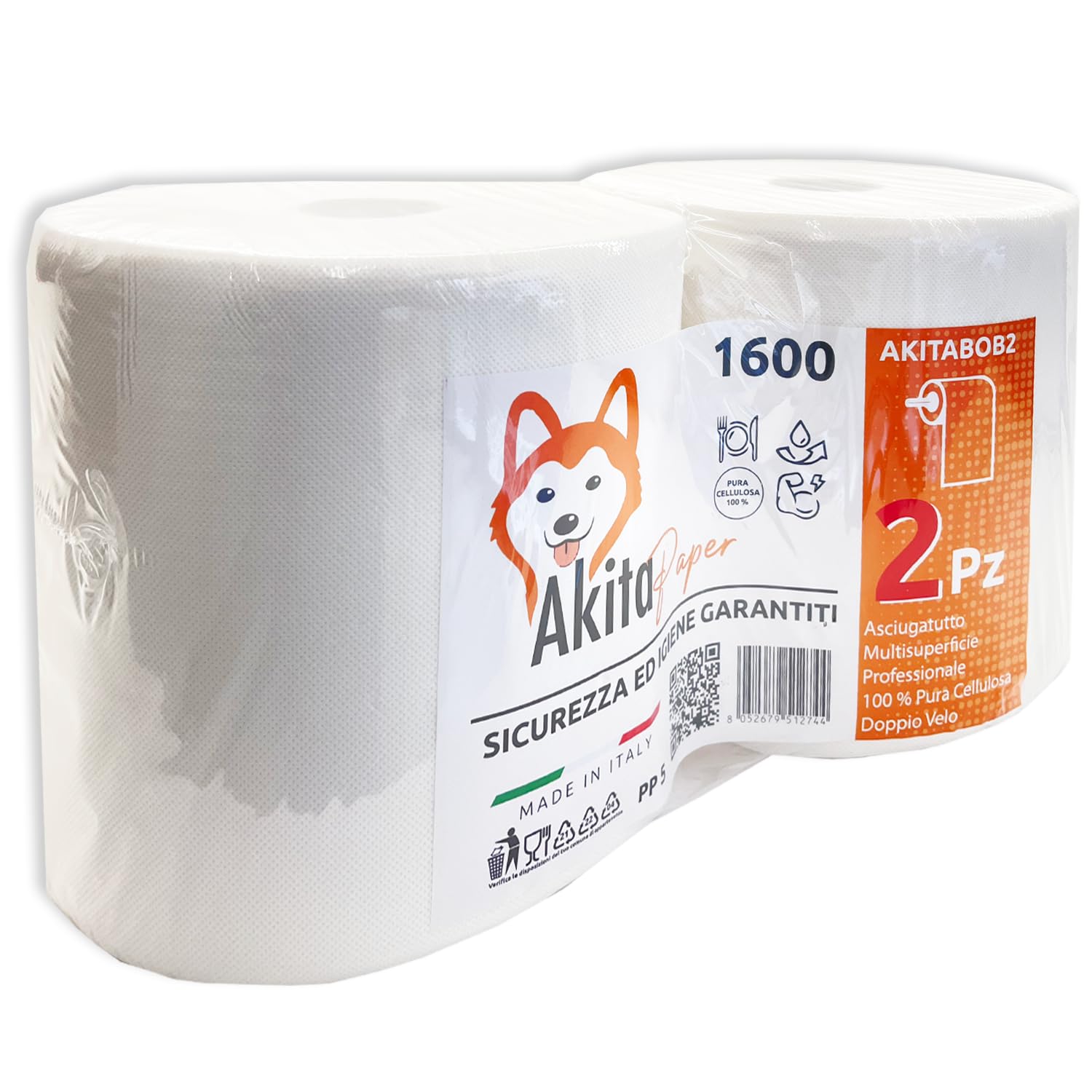 2 Rotoli Carta Asciugatutto 1600 Lunga Durata Extra Resistente Bobina carta Asciugatutto 2 veli pura cellulosa Microgoffratura Rotoloni asciugatutto uso alimentare casalingo industriale