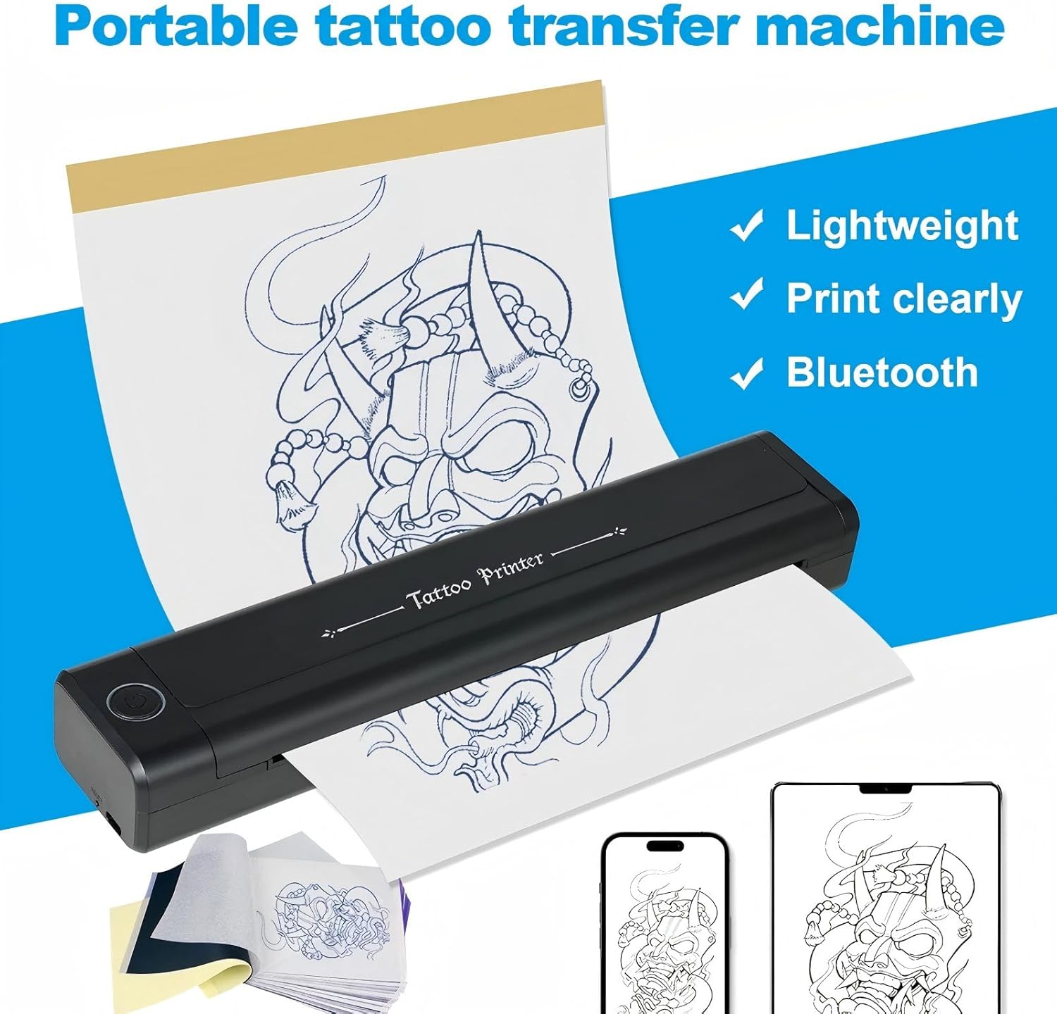 Autdor Tattoo Stencil Printer, Tattoo Printer Machine with 10pcs Transfer Paper Wireless Thermal Printers for Tattooing Bluetooth Compatible with Phone iPad PC for Tattooing Artists & Beginners