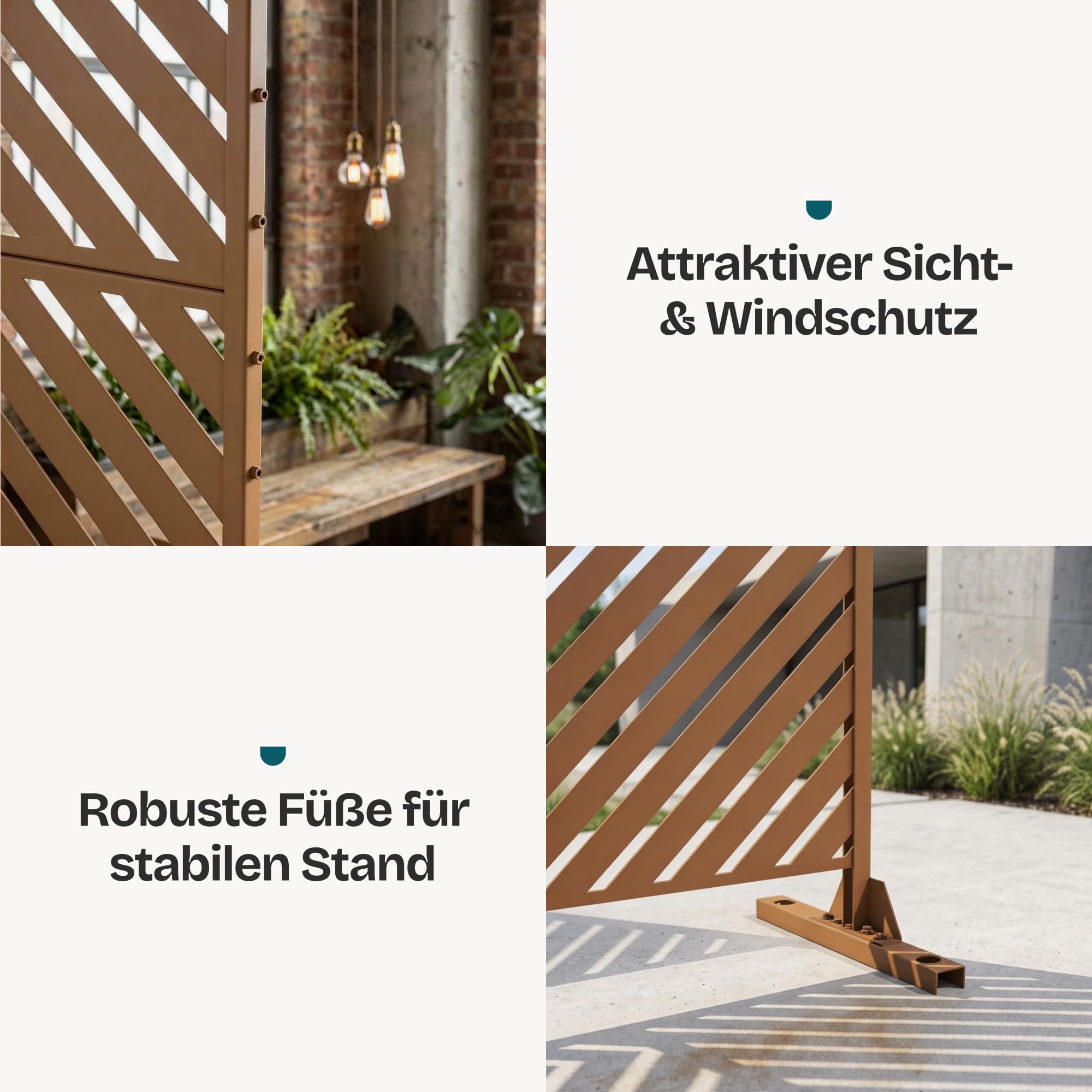 casa.pro Trennwand Kekan Raumteiler 180 x 90 cm Sichtschutz Outdoor Indoor Raumtrenner Terrasse Balkon verzinkter Stahl Paravent Braun