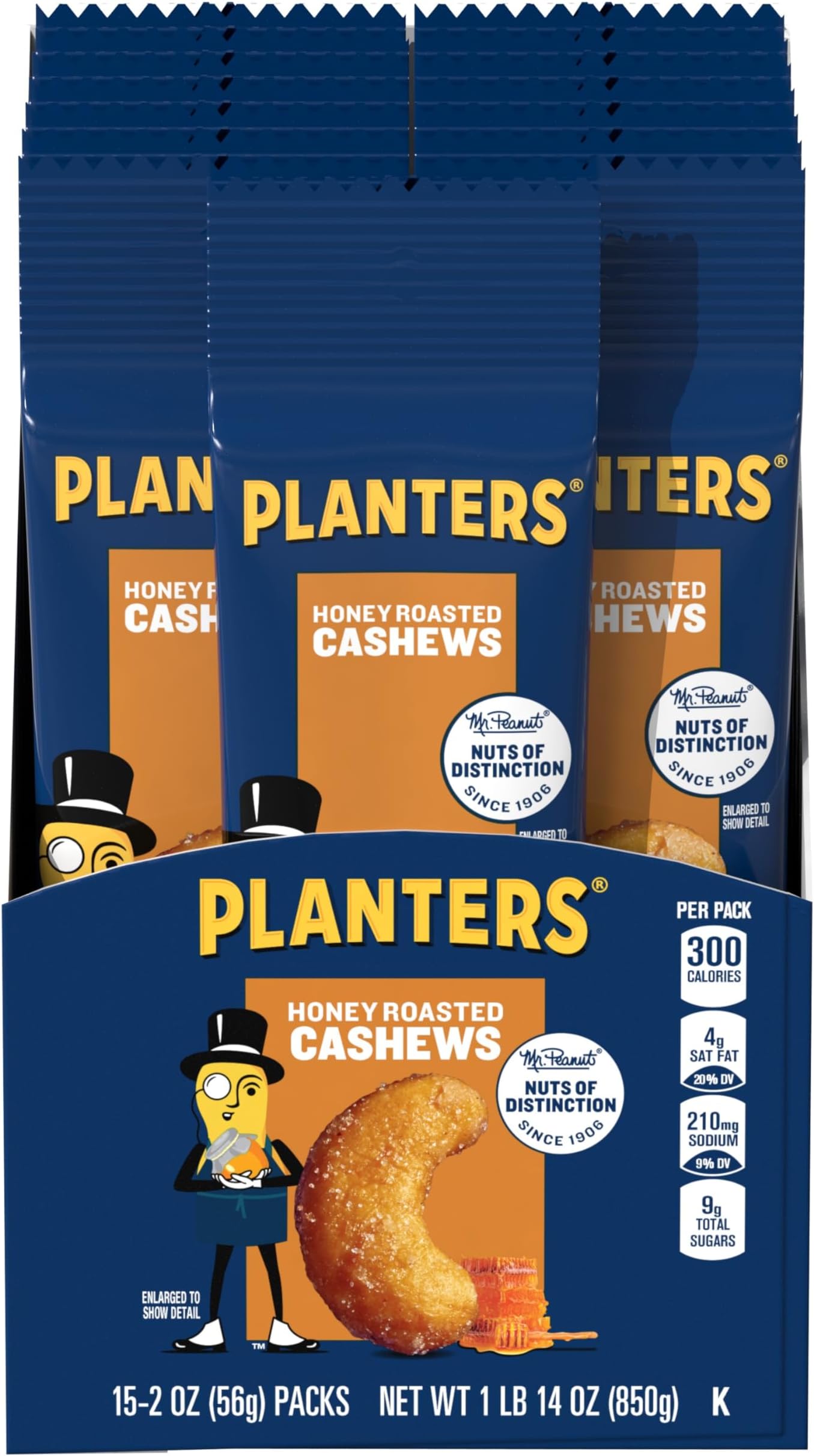 Planters Cashews Super Tube Nuts, Honey Roasted, 15-Count, 2 Ounce