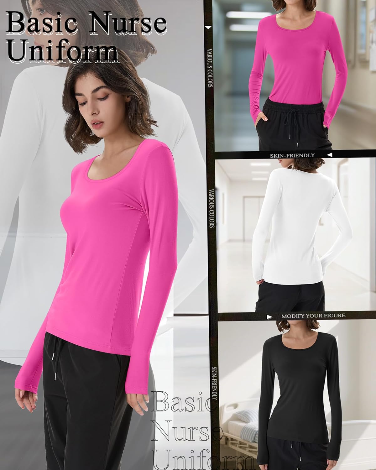 Neer 3 Pack Women's Long Sleeve Underscrub Shirts Scoop Neck Soft Scrub Undershirts for Nurse Basic Stretchy Layering Tops - Image 5
