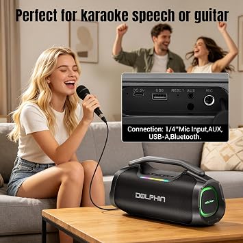 Outdoor Bluetooth Speaker 55W Loud Bass, IP67 Waterproof, Large Rechargable Battery, Ambient Light, Wireless TWS Pairing Stereo Sound Portable Speakers for Party, Travel, House, Beach, Camping, Black