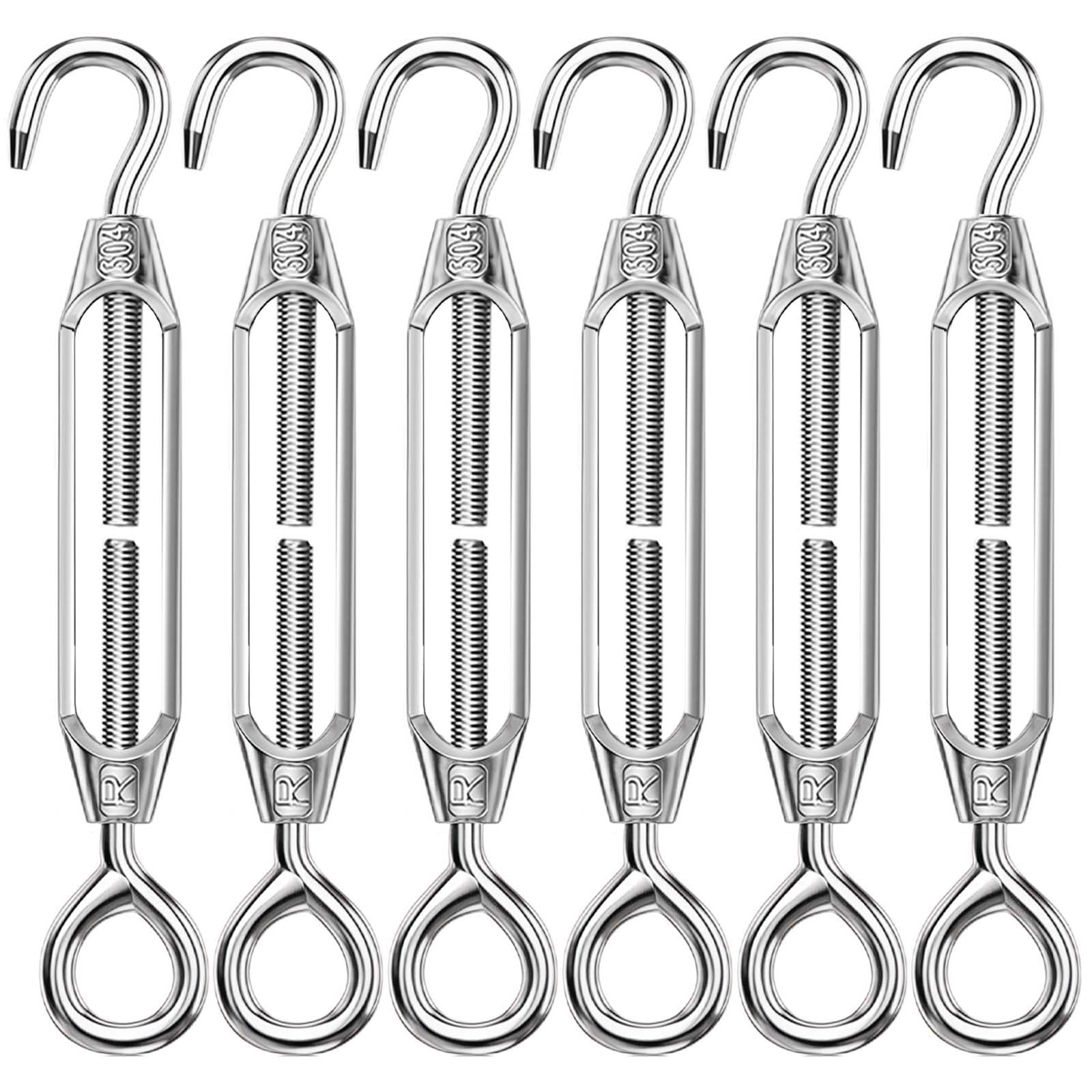 Tensores de Alambre M4 de Acero Inoxidable 304, Heavy Duty Ajustables para Cables, Toldos y Jardín - 6 Piezas