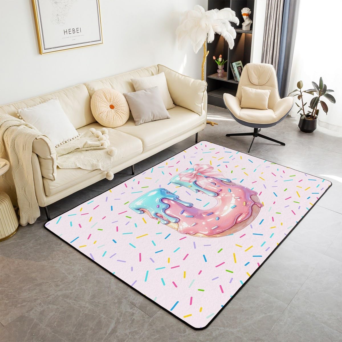 Homewish Dywan z literami 100 x 150 cm kokarda dywany do salonu dla dzieci dziewcząt różowy pączek dzieci alfabet kokarda uroczy dekoracyjny dywan inicjał U antypoślizgowa mata podłogowa do wewnątrz