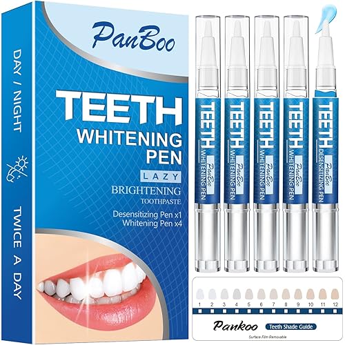 Teeth Whitening Pen(5 Pack), 70+ Treatment Uses for Whiter Teeth, Effective Whitener Gel, No Sensitivity, Enamel Safe, Travel-Friendly Teeth Whitening Gel Pen, Remove Stains, 1.2 FL Oz