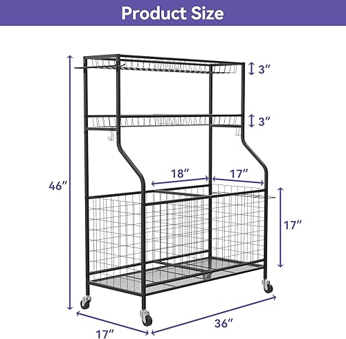 Miniatura 3 de WALMANN Organizador de pelota de garaje y equipo deportivo, estante de almacenamiento de bolas para interiores y exteriores, organizador de