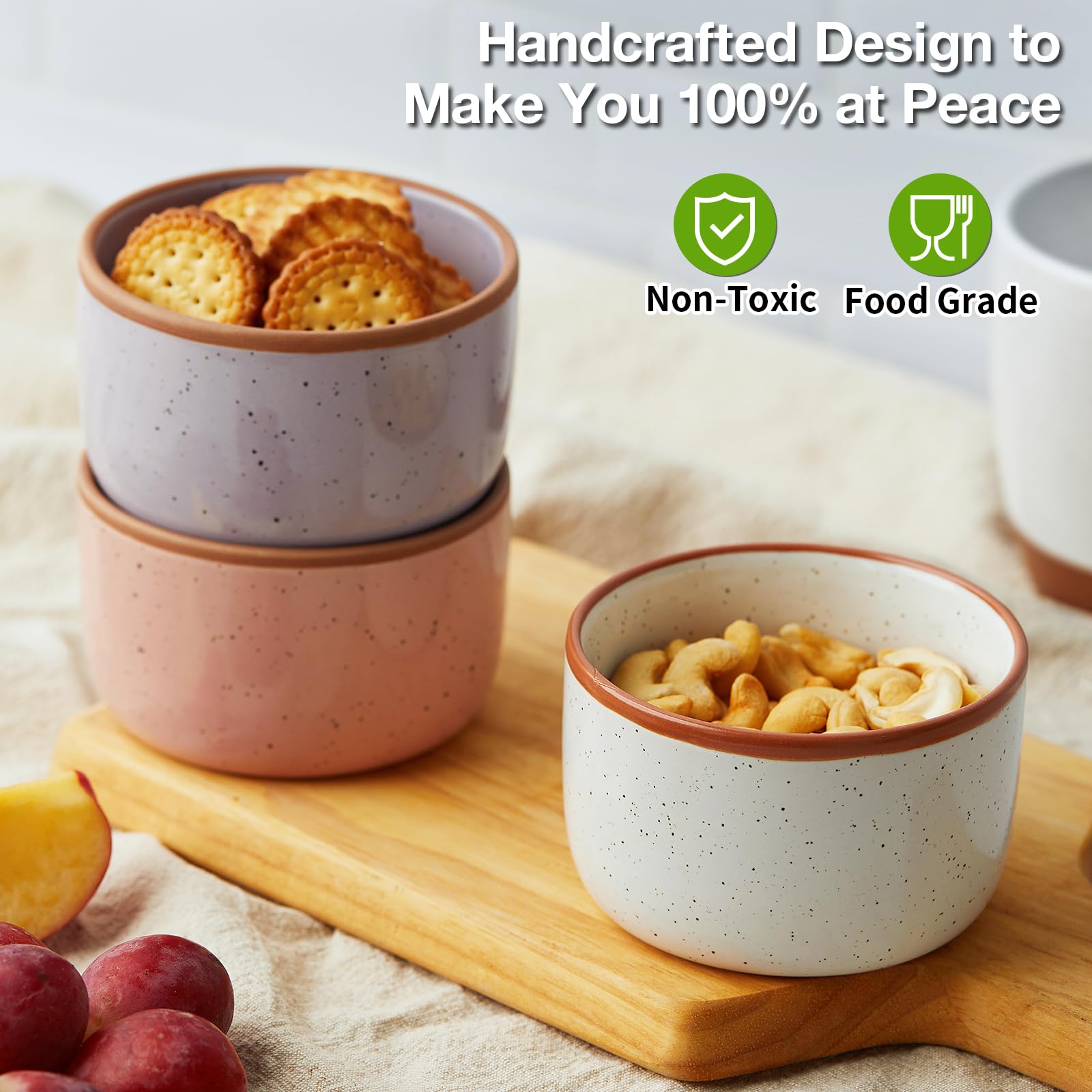 Ramekins - Juego de 6 ramequines para crema brulee de 8 onzas, aptos para horno, cuencos de porcelana para ramequines, mini moldes para tartas de queso, plato pequeño para hornear, cuencos para salsa,