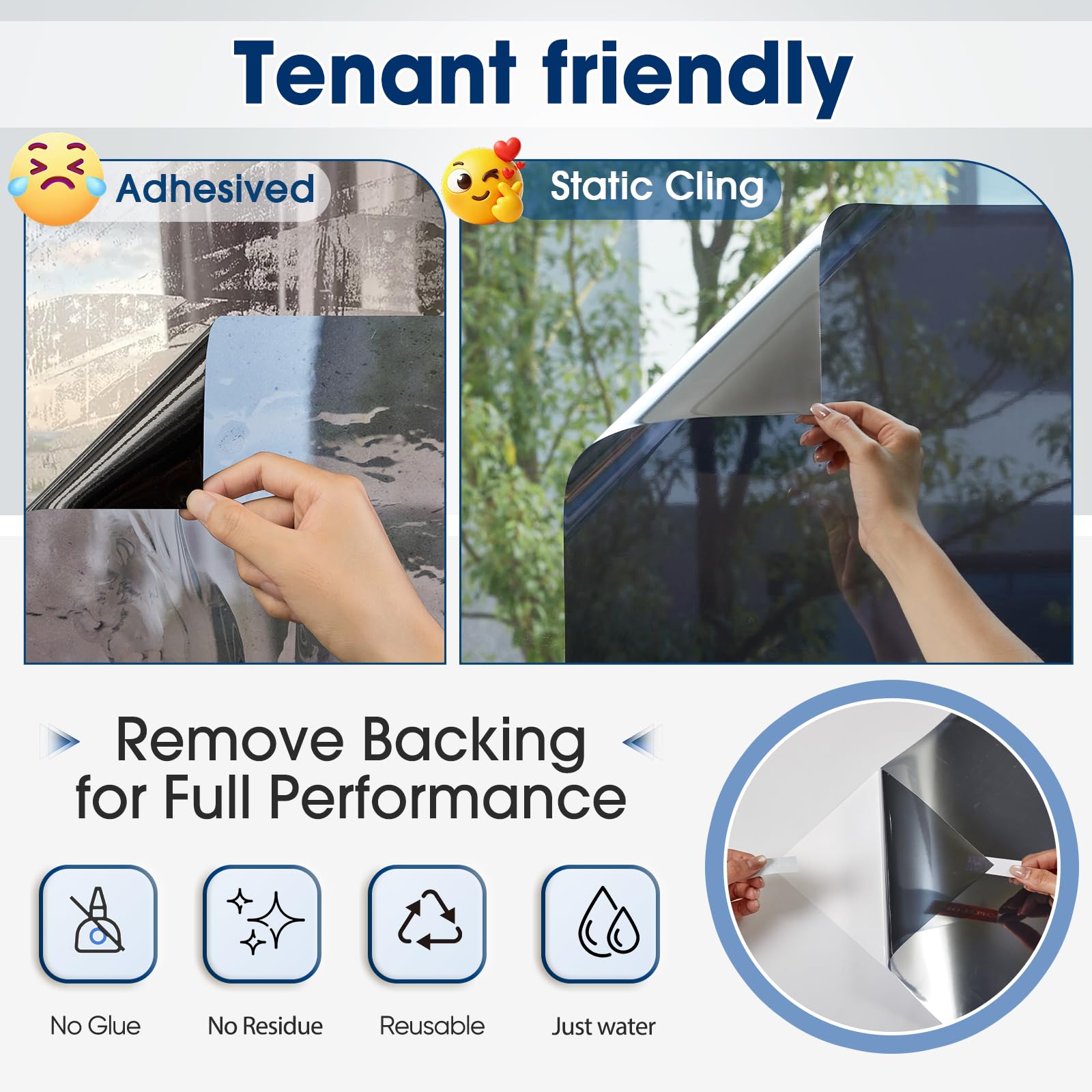 Coavas One Way Privacy Window Film, Sun Blocking Reflective Window Film See Out Not in, Heat Control Window Tint for Home, Anti UV Static Cling for Windows Office Door (Black, 29.5 Inch X 6.5 Feet)