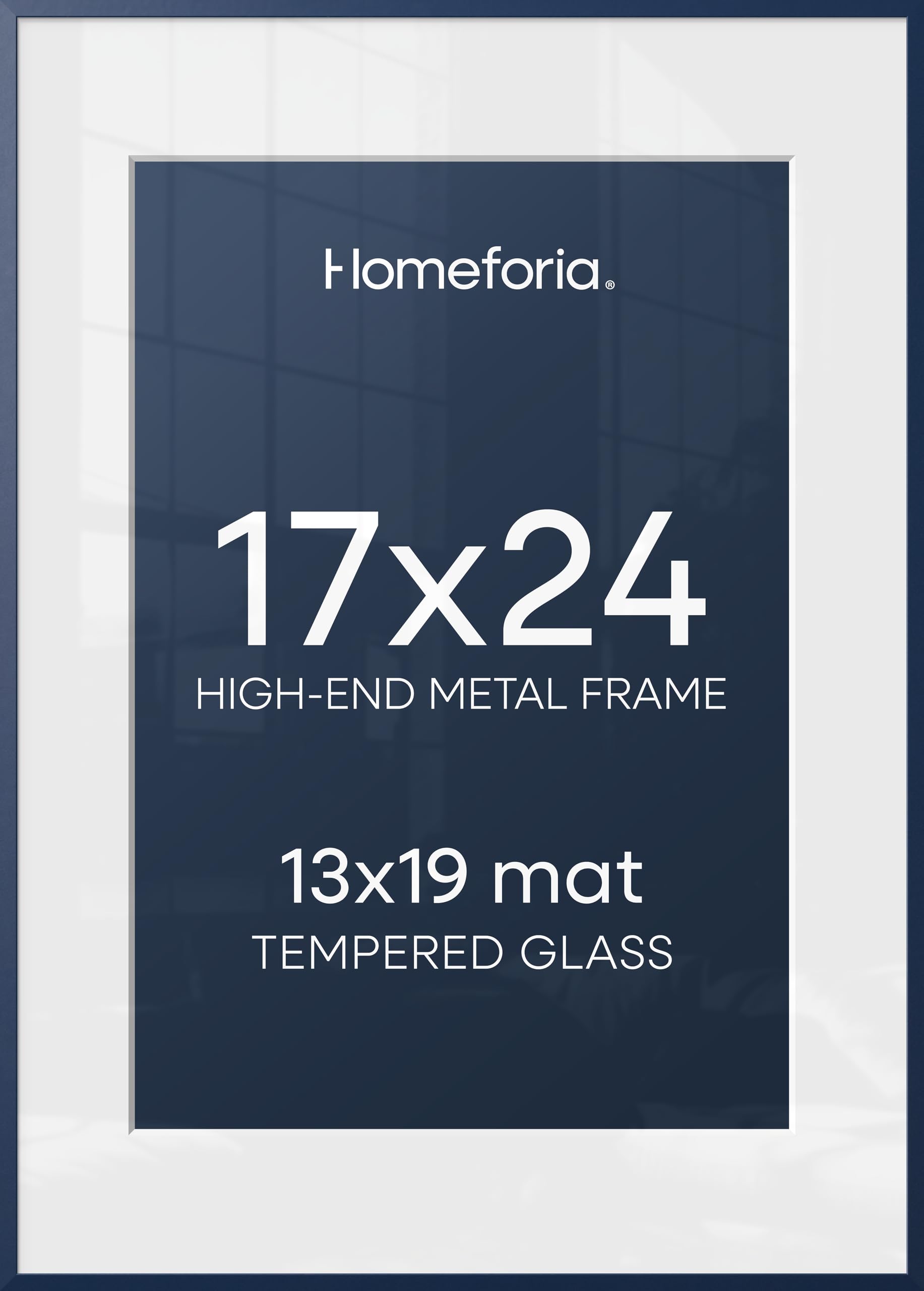Homeforia 17x24 Picture Frame Navy Blue, High End Metal 17x24 Poster Frames with Mat 13x19 Photo, 17 x 24 Navy Blue Frame Matted to 13 by 19 Print, 24x17 Thin Frame, Tempered Glass, Wall Kit, Set of 2