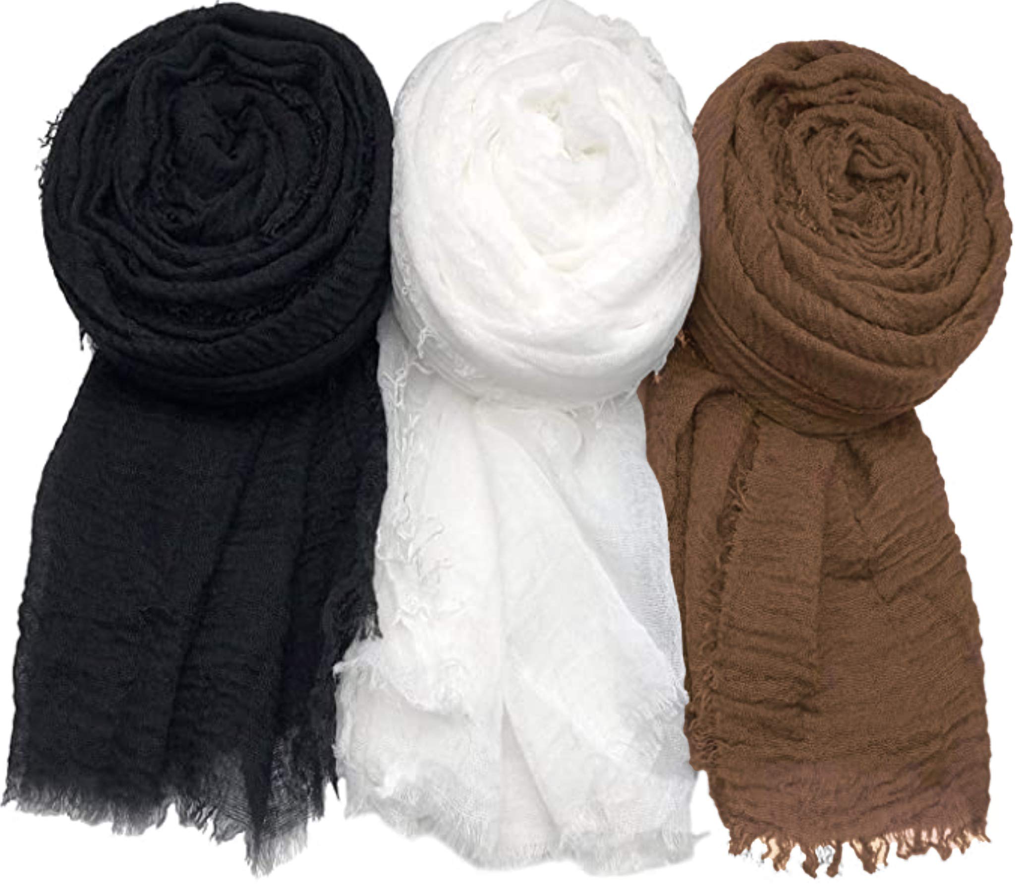 Pack of 3 Scarf Shawl for All Season Wrap Head Scarves (Pack of Black, White & Brown, 3)