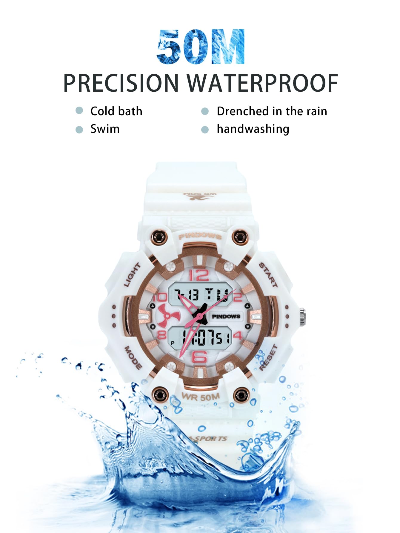 MASTOP Montre de sport numérique unisexe, couleur bonbon, style militaire, étanche à 5 ATM, étanche, rétro-éclairage LED, grand cadran avec minuteur, alarme, chronomètre, calendrier, signal