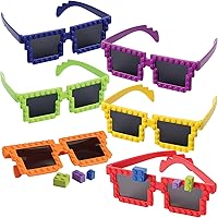 Bedwina Block Mania Building Block Glasses - 24 Pairs Neon Sunglasses with Extra Bricks for Kids Party Favors