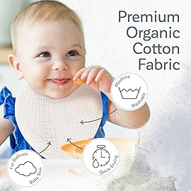 KiddyCare Organic Muslin Baby Bibs for Girls Boys 0-6 Months | Baby Bandana Bibs, Super Soft for Drooling and Teething, Muslin Bib, 4-Color Pack