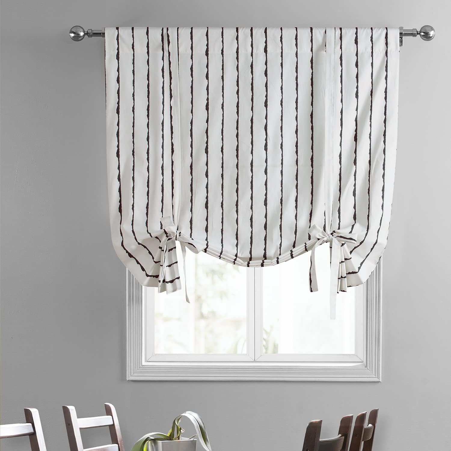 HPD Half Price Drapes Printed Cotton Room Darkening Tie Up Curtains for Windows - 46 x 63 Roll Up Balloon Curtain for Living Room, Kitchen (1 Panel), PRCT-TUD213C-63, Sharkskin Black Stripe