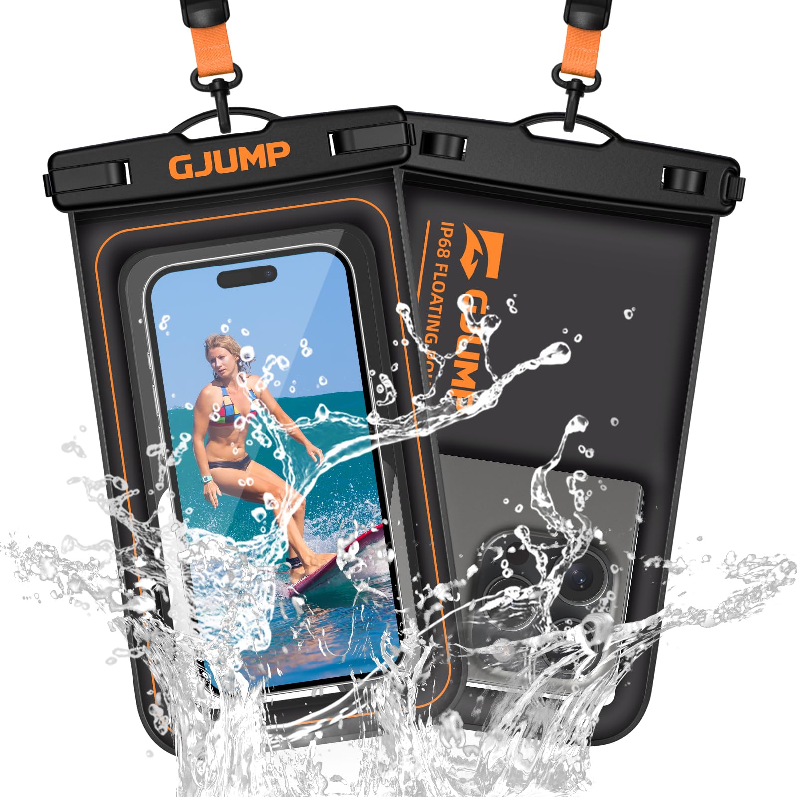 GJUMP 2 Pack Floating Waterproof Phone Pouch, Up to 8.3" IP68 Cellphone Dry Bag Compatible for iPhone 16 15 14 13 Pro Max Samsung Galaxy, Essential