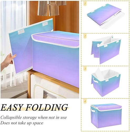 Miniatura 18 de GAIGEO Pink Blue Gradient Fabric Bins, Large Capacity Stackable Storage, Closet Organizers and Storage