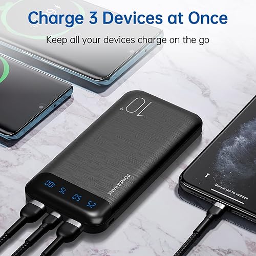 Miniatura 4 de Power Bank 10000mAh - Cargador portátil para teléfono móvil, paquete de batería externa con 2 salidas USB 2.4 A y entrada USB C, compatible con