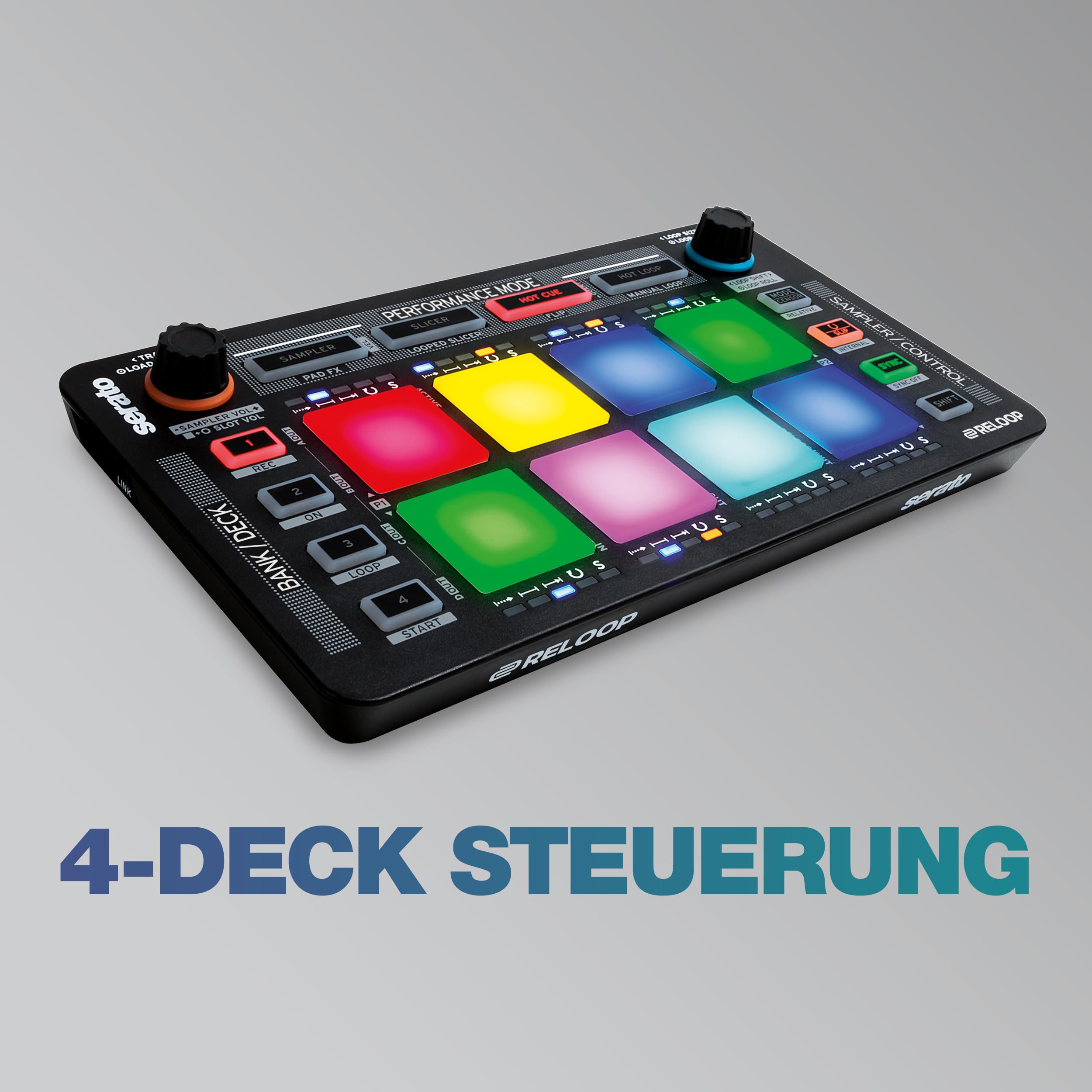Reloop Neon - DJ MIDI Pad Controller mit 8 anschlagdynamischen RGB-Performance-Drumpads, Plug and Play mit Serato DJ Pro, (schwarz)