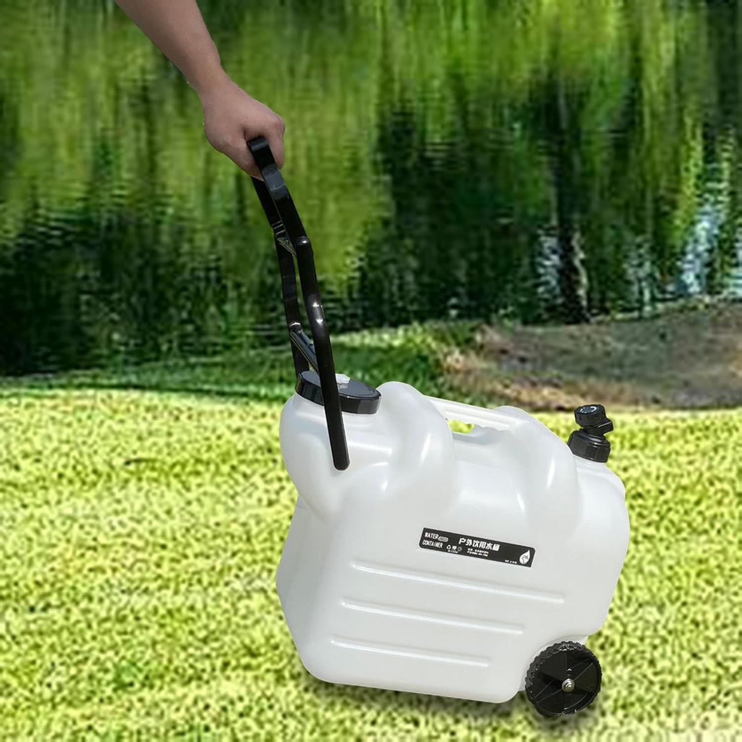 Water Container Water Tank with Wheels 28L with Spigot with Screw Lid Water Storage Carrier Water Barrel for Camping Bath RV, White