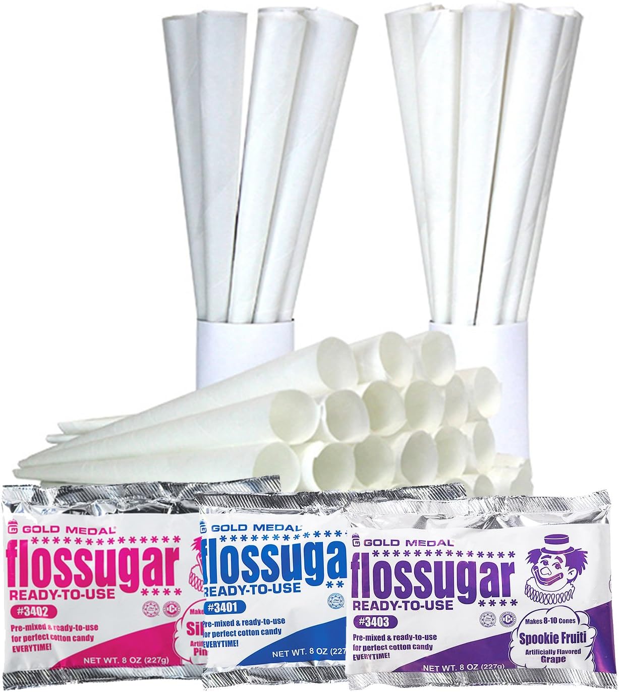 Concession Express Cotton Candy Party Kits (50 Cones-Pink-Blue-Grape)