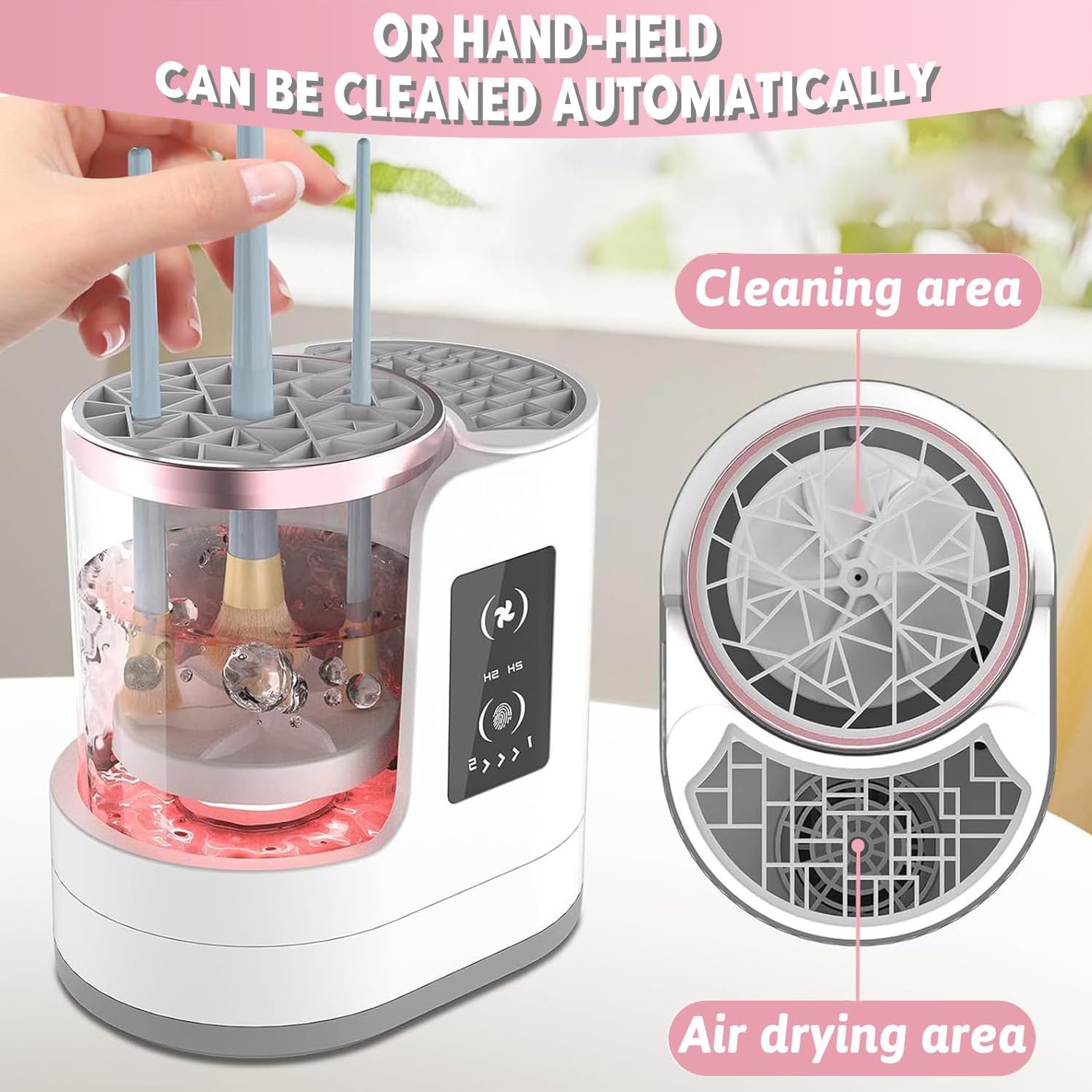 Pulitore elettrico per pennelli da trucco, dotato di funzione di asciugatura 3 in 1, pulitore elettrico automatico per pennelli da trucco, pulizia dei pennelli da trucco, regalo per le donne.