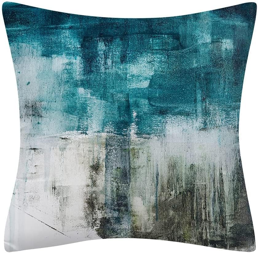 QUALKNOY Set of 4 Cushion Covers 18"x18" Teal Linen Modern Abstract Art Decorative Throw Pillow cases 45 x 45cm for Living Room Outdoor Decor Cushions - Image 4