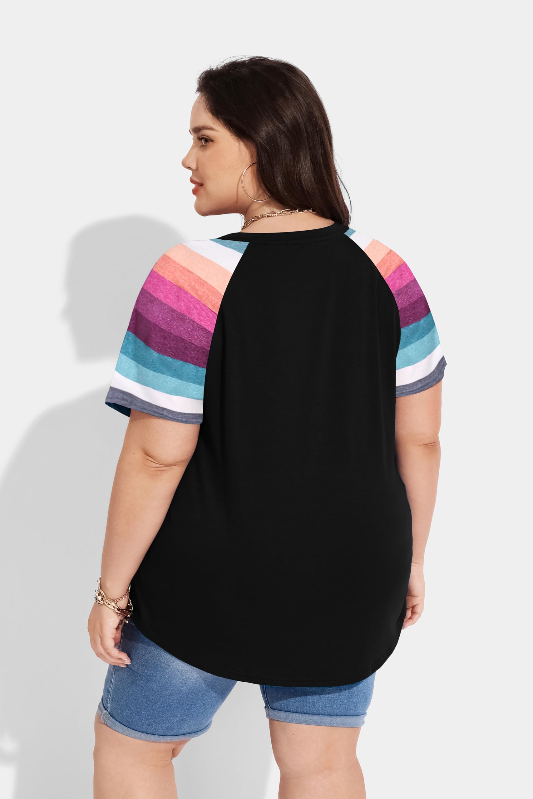 RITERA Hauts de grande taille pour femmes à manches courtes et col en V solides amples côtelés t-shirts décontractés tunique d'été tie dye chemisier XL-5XL